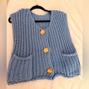 Chunky Blue Knit Sweater Vest